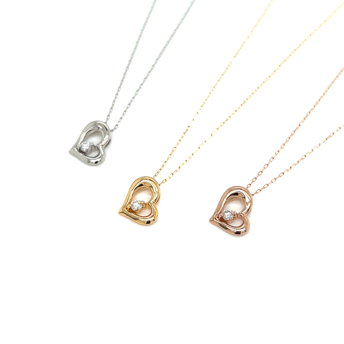 Single Dia Curved Heart Necklace 0.03ct