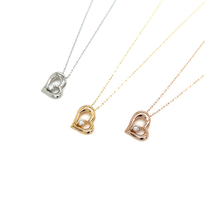 Single Dia Curved Heart Necklace 0.03ct