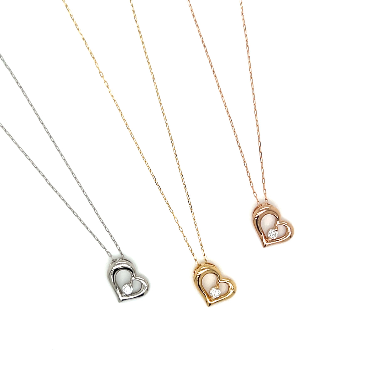 Single Dia Curved Heart Necklace 0.03ct