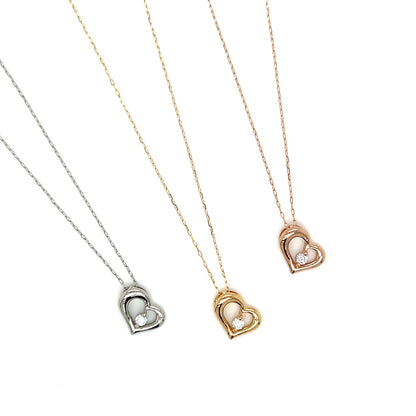 Single Dia Curved Heart Necklace 0.03ct