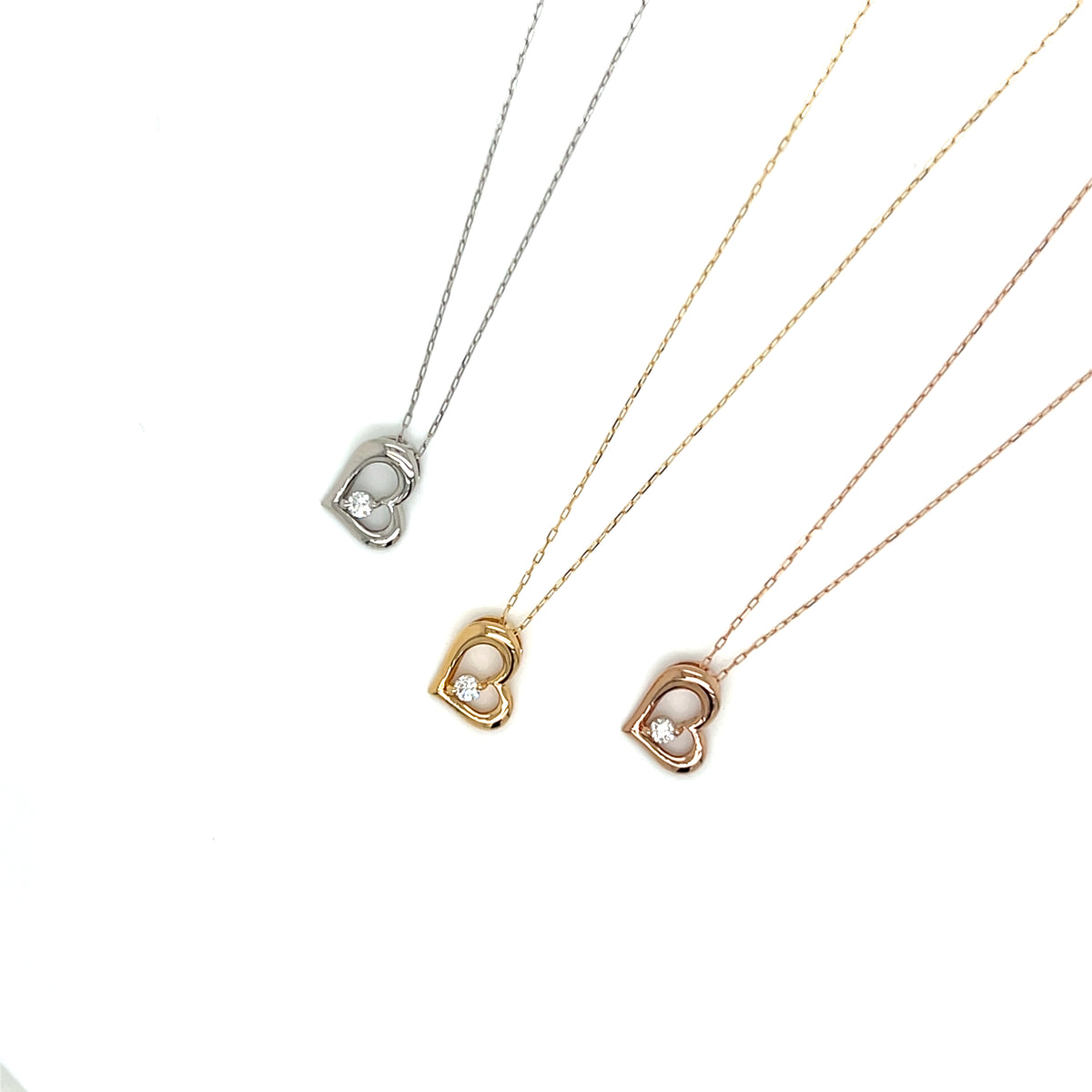 Single Dia Curved Heart Necklace 0.03ct
