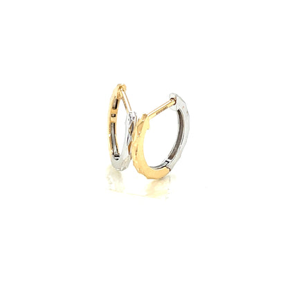 Two color gold hoop earrings on a white background
