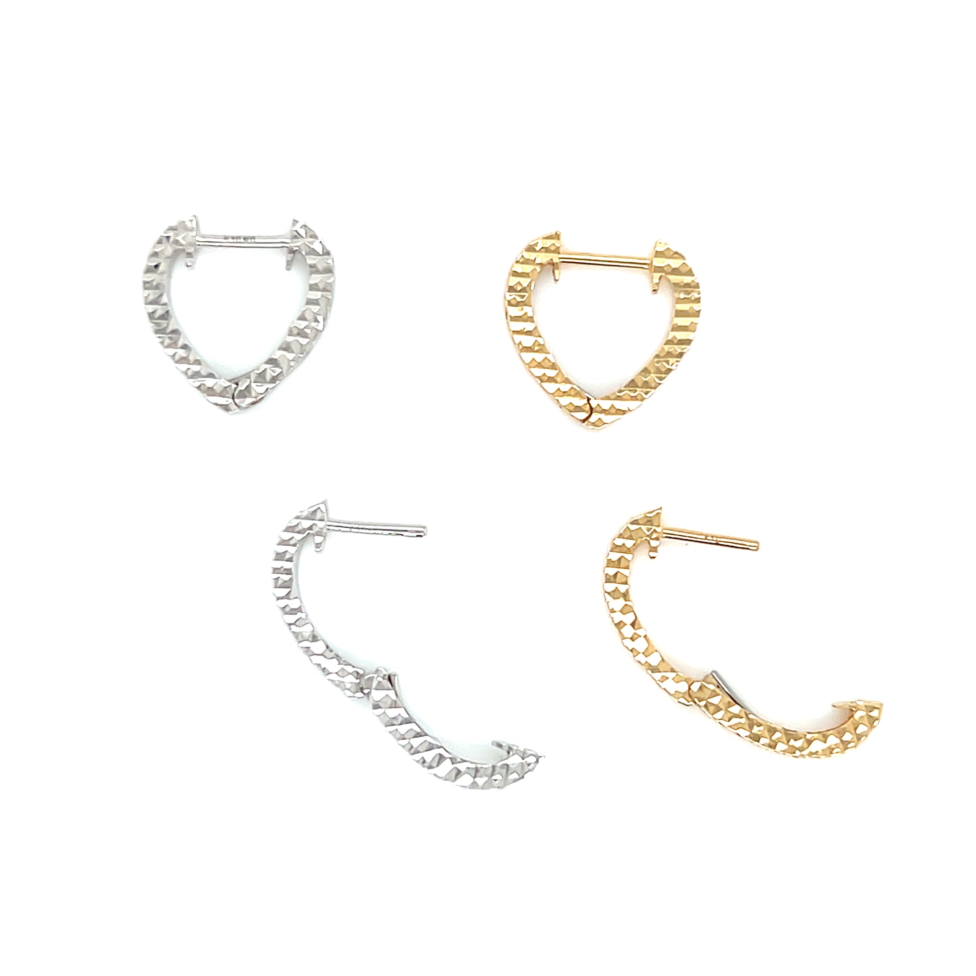 Pair of gold and silver hoop earrings on a white background