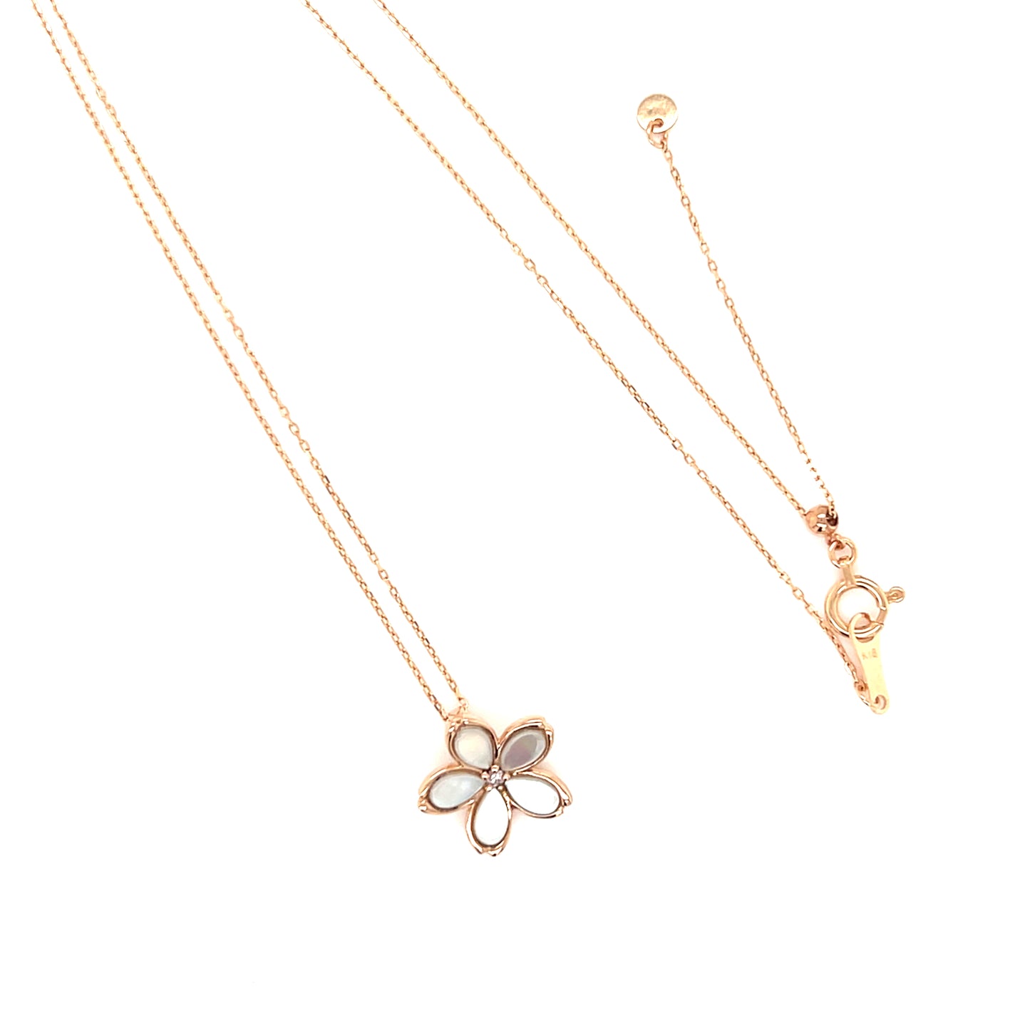 Pink Dia Sakura Mother of Pearl Necklace 0.01ct