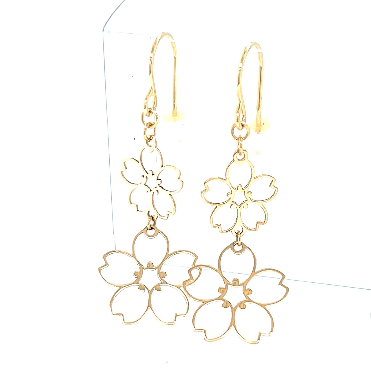 Gold Hollow Sakura Drop Earrings