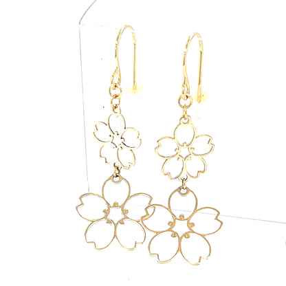 Gold Hollow Sakura Drop Earrings