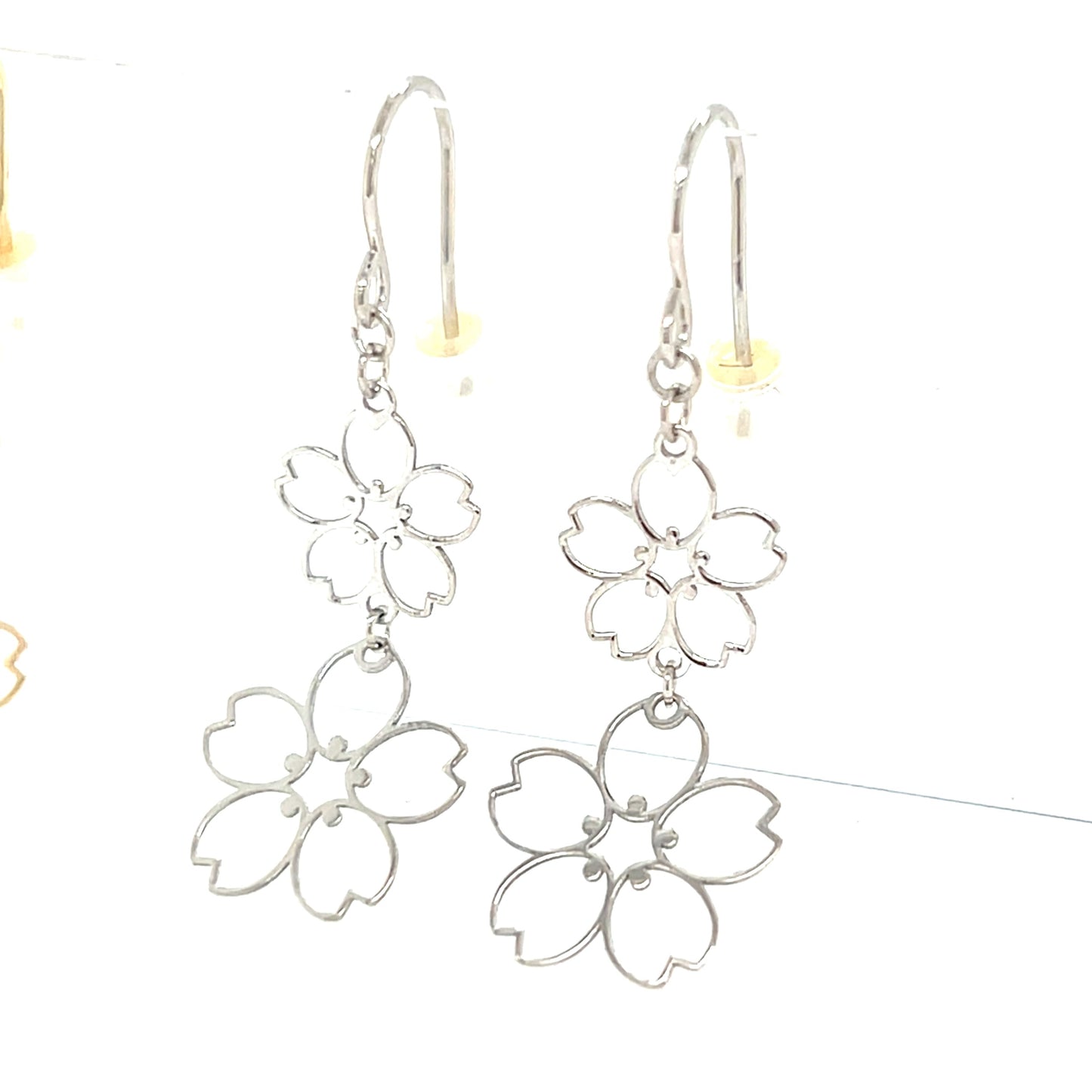 Gold Hollow Sakura Drop Earrings