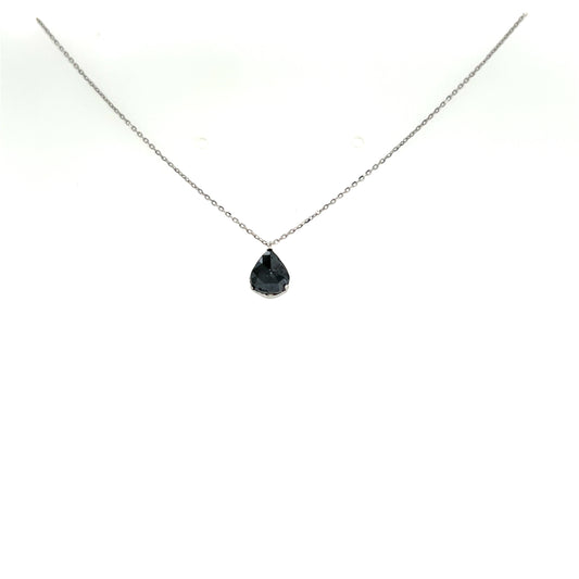 Necklace with a black diamond teardrop pendant on a white background