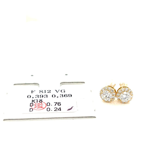 CGL Halo Earrings 0.76/0.24ctK18YG - JMW Jewelry Wholesale