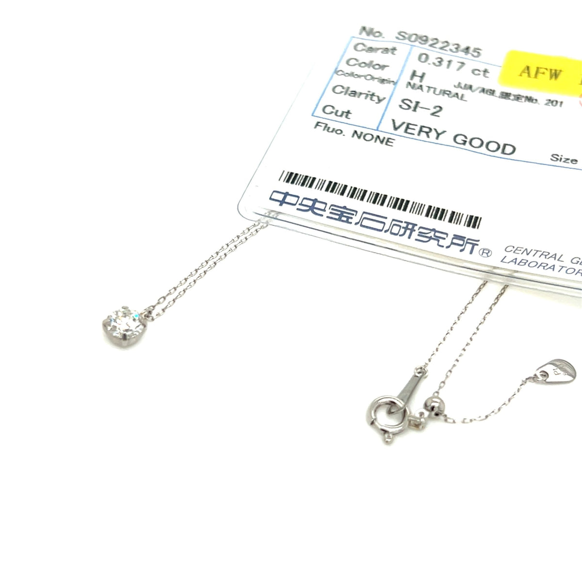 CGL Single Dia Four prong Necklace 0.3ct - JMW Jewelry Wholesale