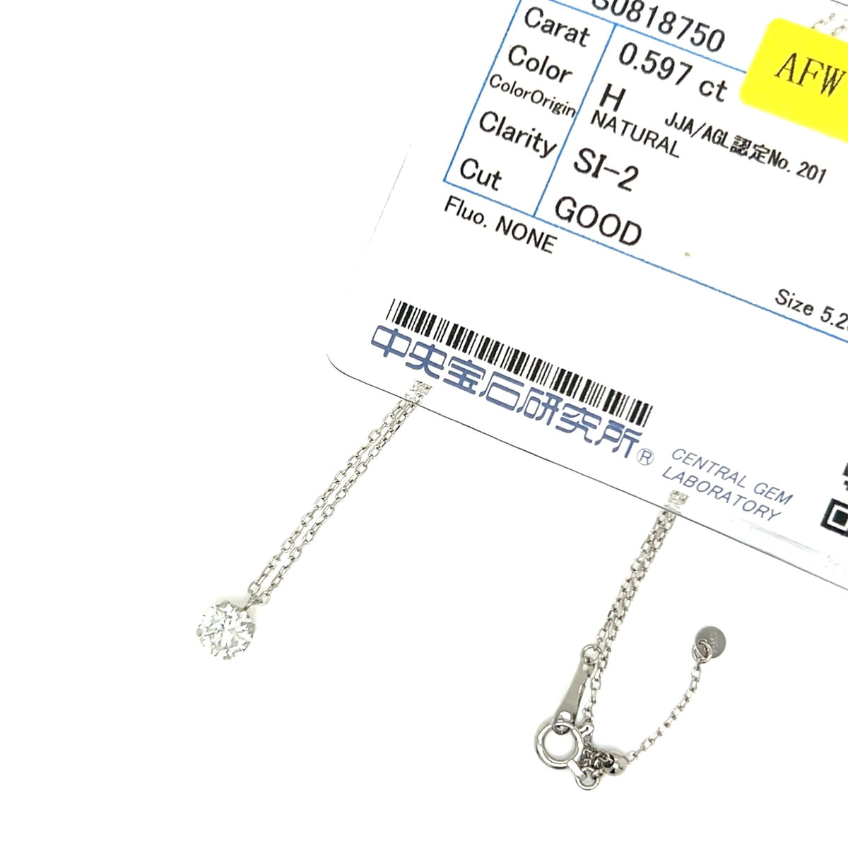 CGL Single Dia Four prong Necklace 0.5ct - JMW Jewelry Wholesale