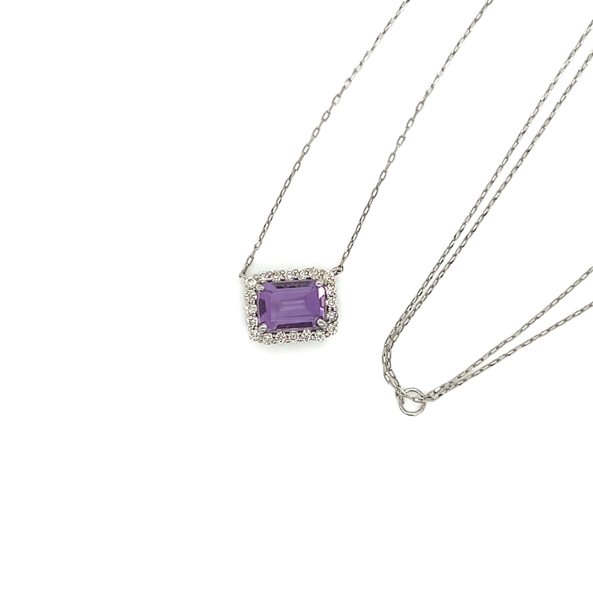 Emerald cut Halo Necklace Amethyst 0.16ct - JMW Jewelry Wholesale