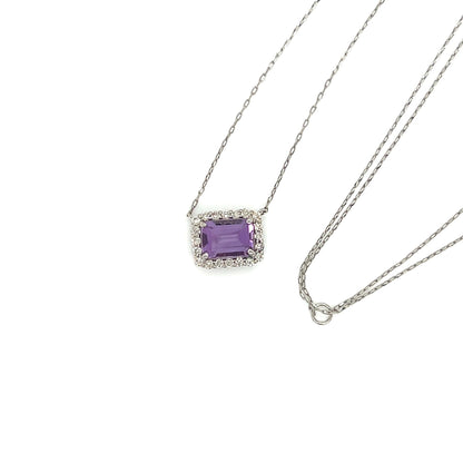 Emerald cut Halo Necklace Amethyst 0.16ct - JMW Jewelry Wholesale
