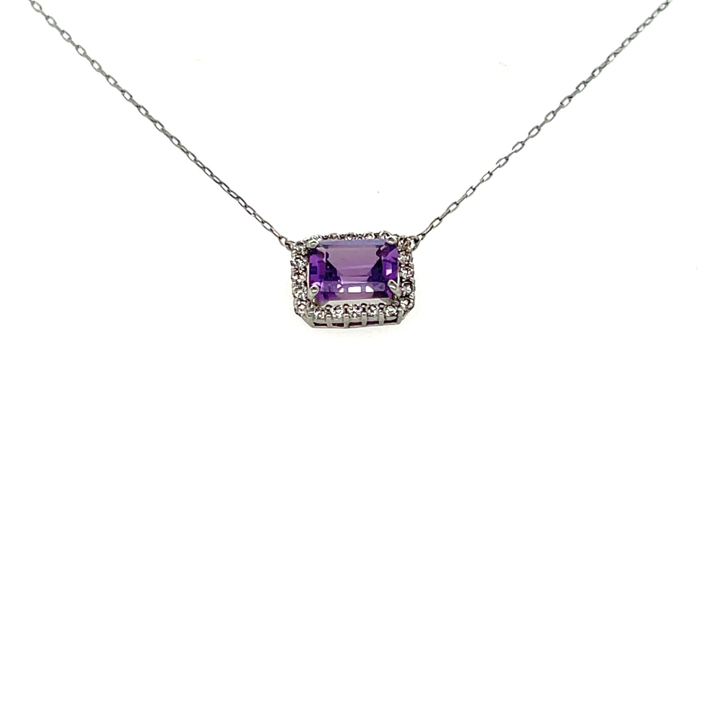 Emerald cut Halo Necklace Amethyst 0.16ct - JMW Jewelry Wholesale
