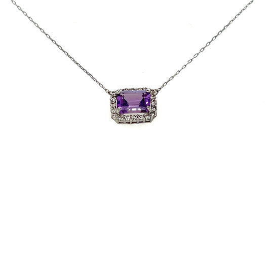 Emerald cut Halo Necklace Amethyst 0.16ct - JMW Jewelry Wholesale