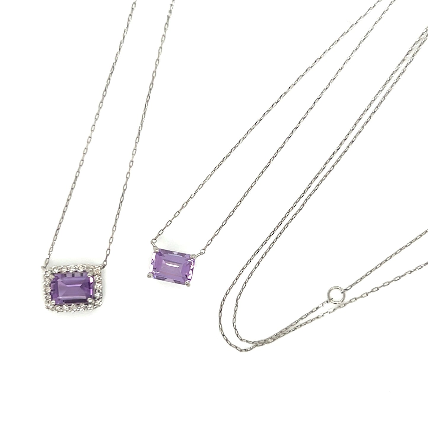 Emerald cut Halo Necklace Amethyst 0.16ct - JMW Jewelry Wholesale