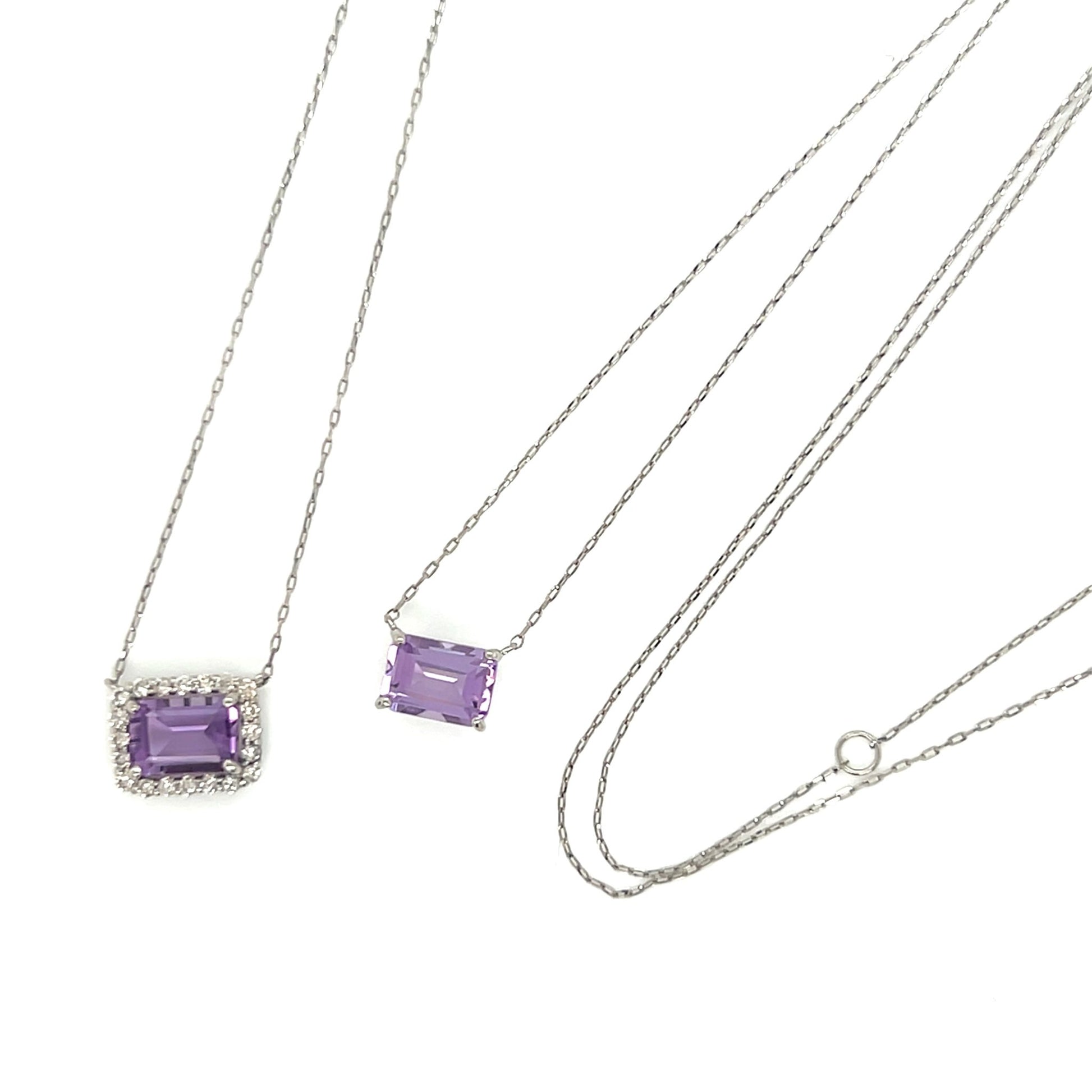 Emerald cut Halo Necklace Amethyst 0.16ct - JMW Jewelry Wholesale
