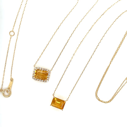 Emerald cut Halo Necklace Citrine 0.16ct - JMW Jewelry Wholesale