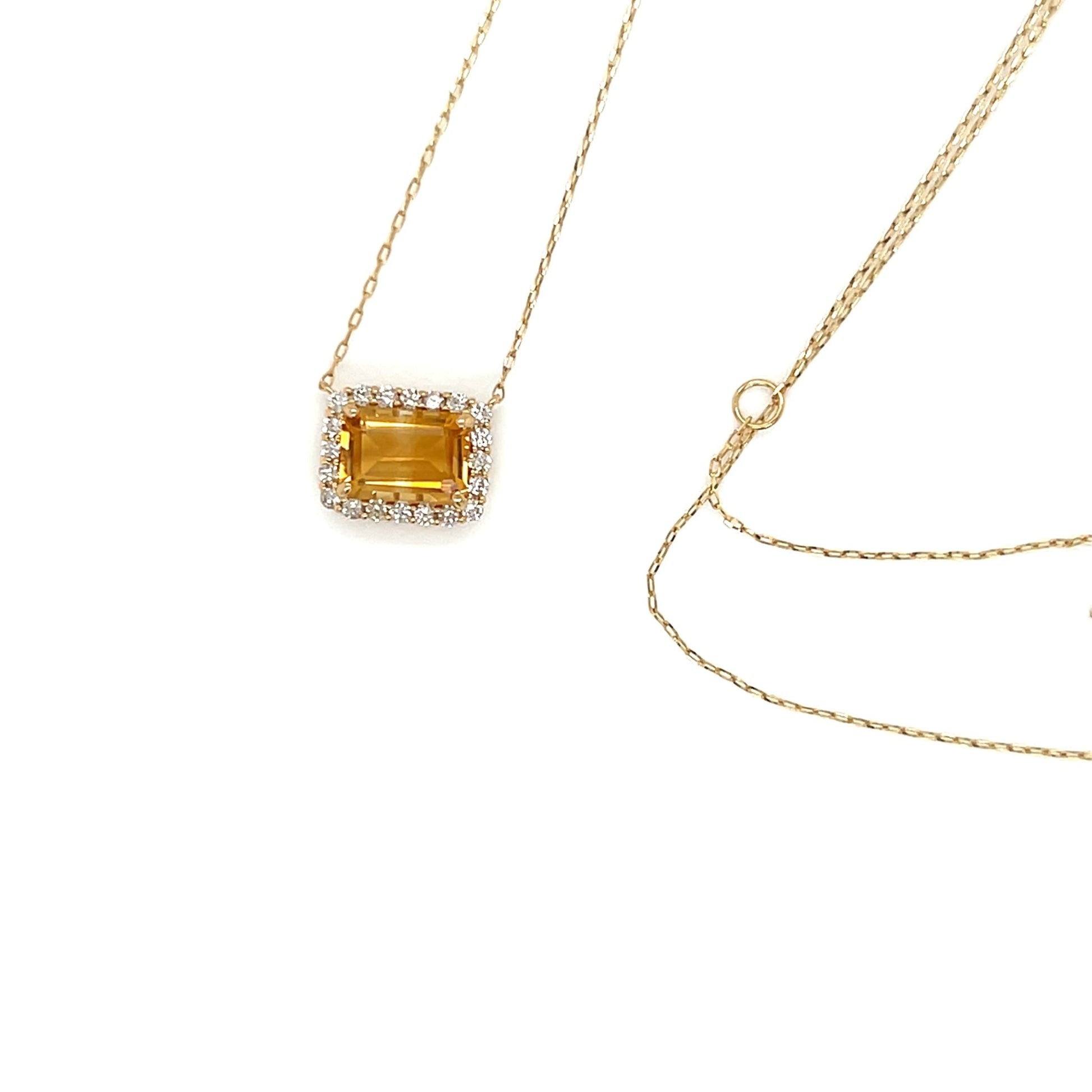 Emerald cut Halo Necklace Citrine 0.16ct - JMW Jewelry Wholesale