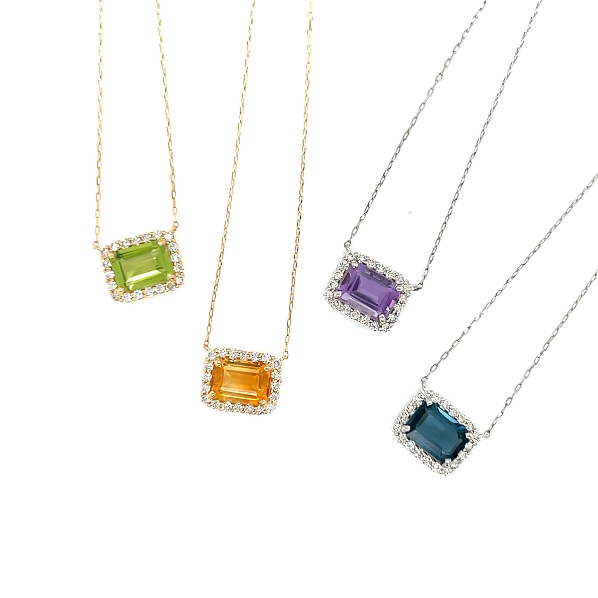 Emerald cut Halo Necklace Citrine 0.16ct - JMW Jewelry Wholesale