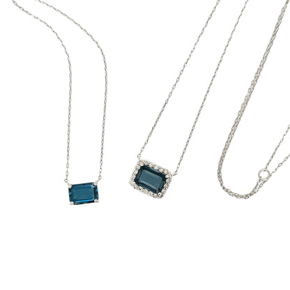 Emerald cut Halo Necklace London Blue Topaz 0.16ct - JMW Jewelry Wholesale