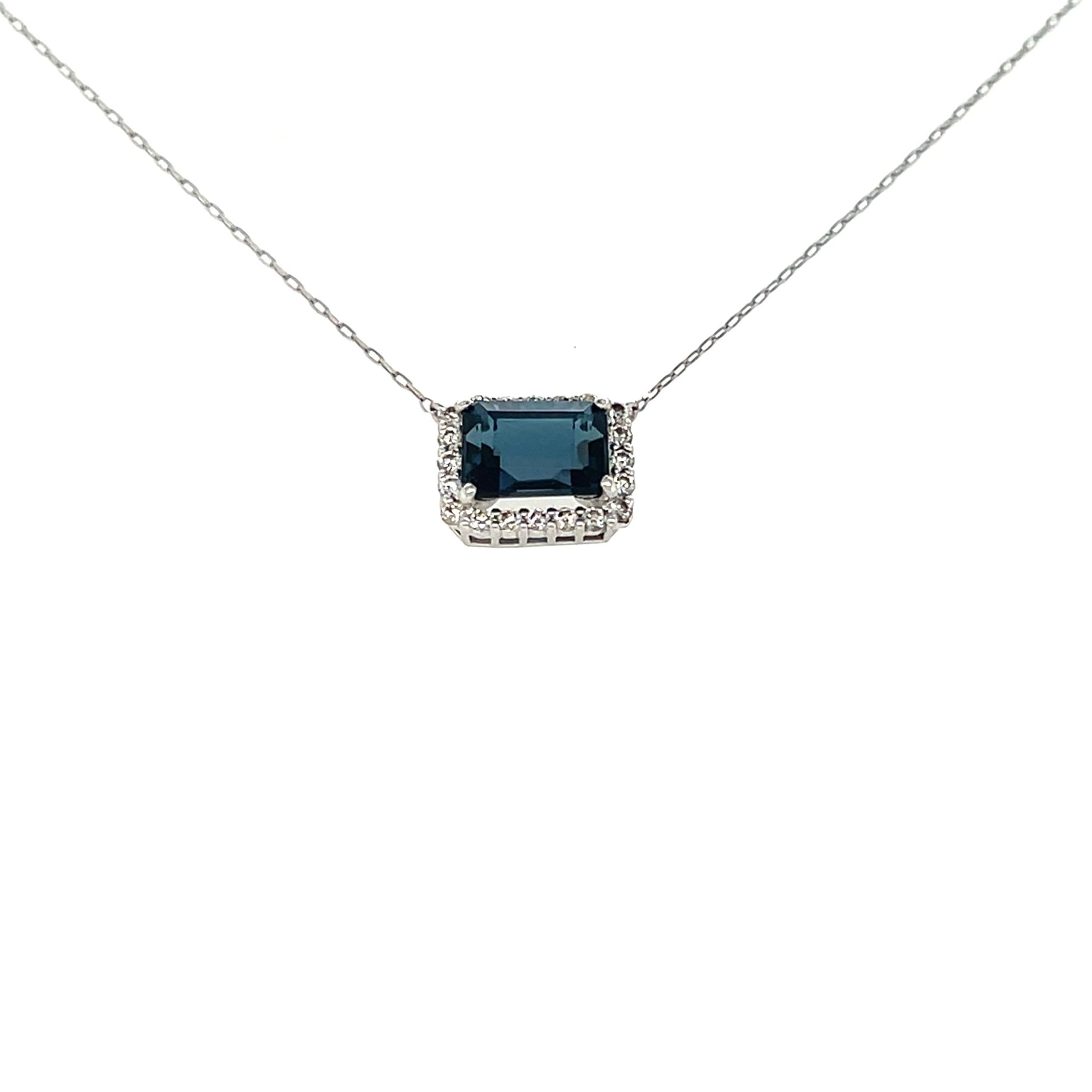 Emerald cut Halo Necklace London Blue Topaz 0.16ct - JMW Jewelry Wholesale