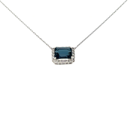 Emerald cut Halo Necklace London Blue Topaz 0.16ct - JMW Jewelry Wholesale
