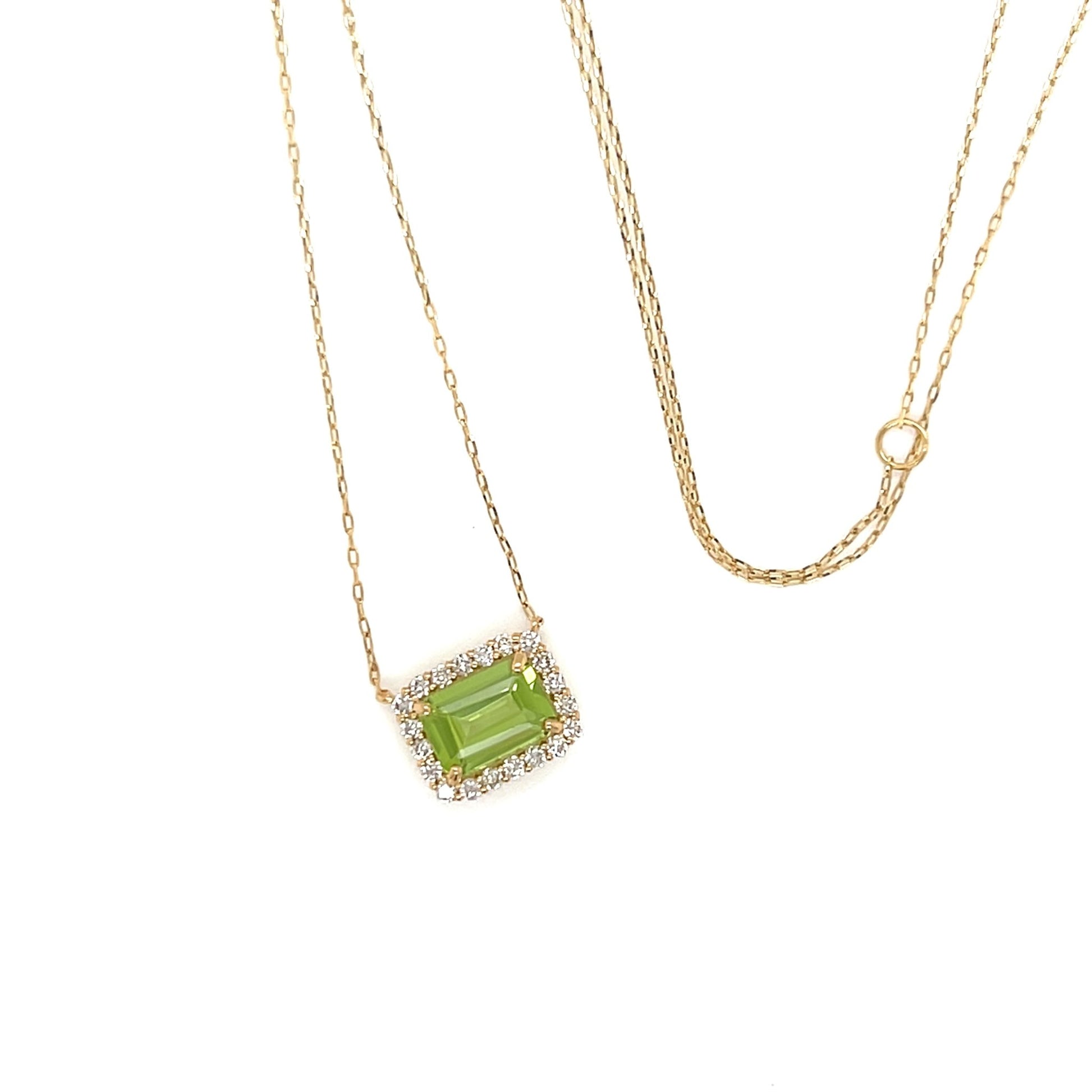 Emerald cut Halo Necklace Peridot 0.16ct - JMW Jewelry Wholesale