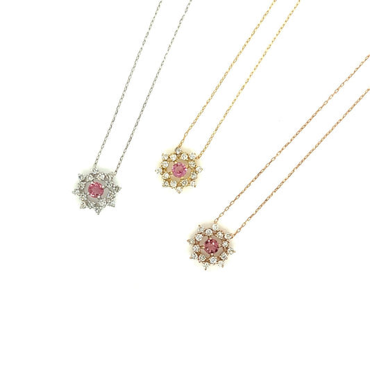 Flower Birthstone Necklace 0.16ct (Oct - Pink Tourmaline) - JMW Jewelry Wholesale