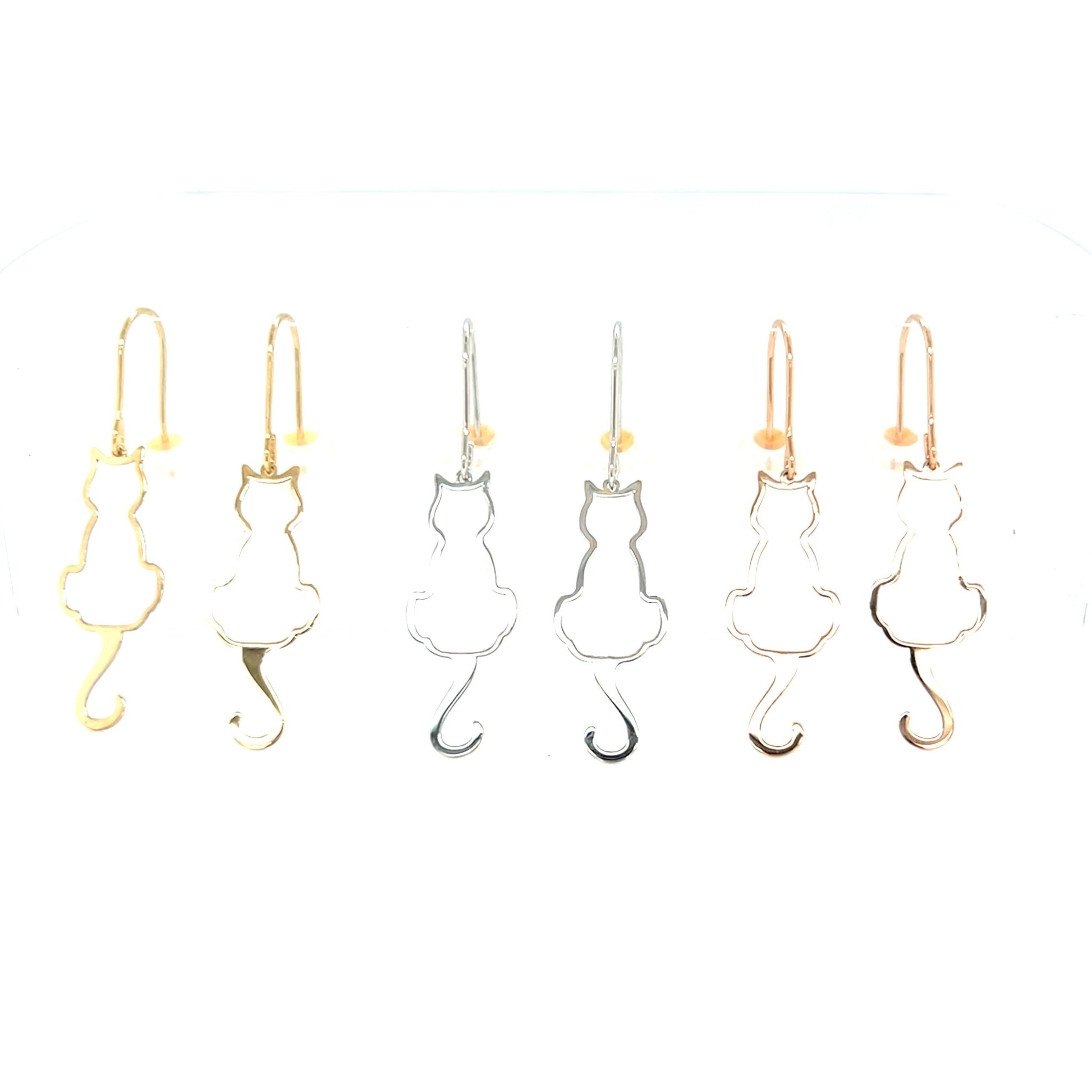 Gold Hollow Cat Drop Earrings - JMW Jewelry Wholesale