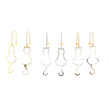 Gold Hollow Cat Drop Earrings - JMW Jewelry Wholesale