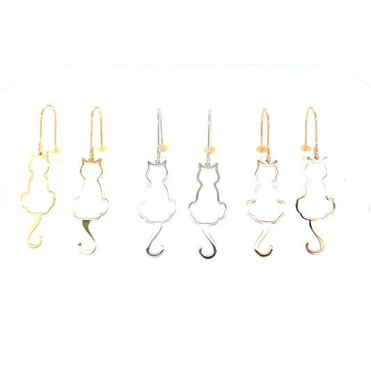 Gold Hollow Cat Drop Earrings - JMW Jewelry Wholesale