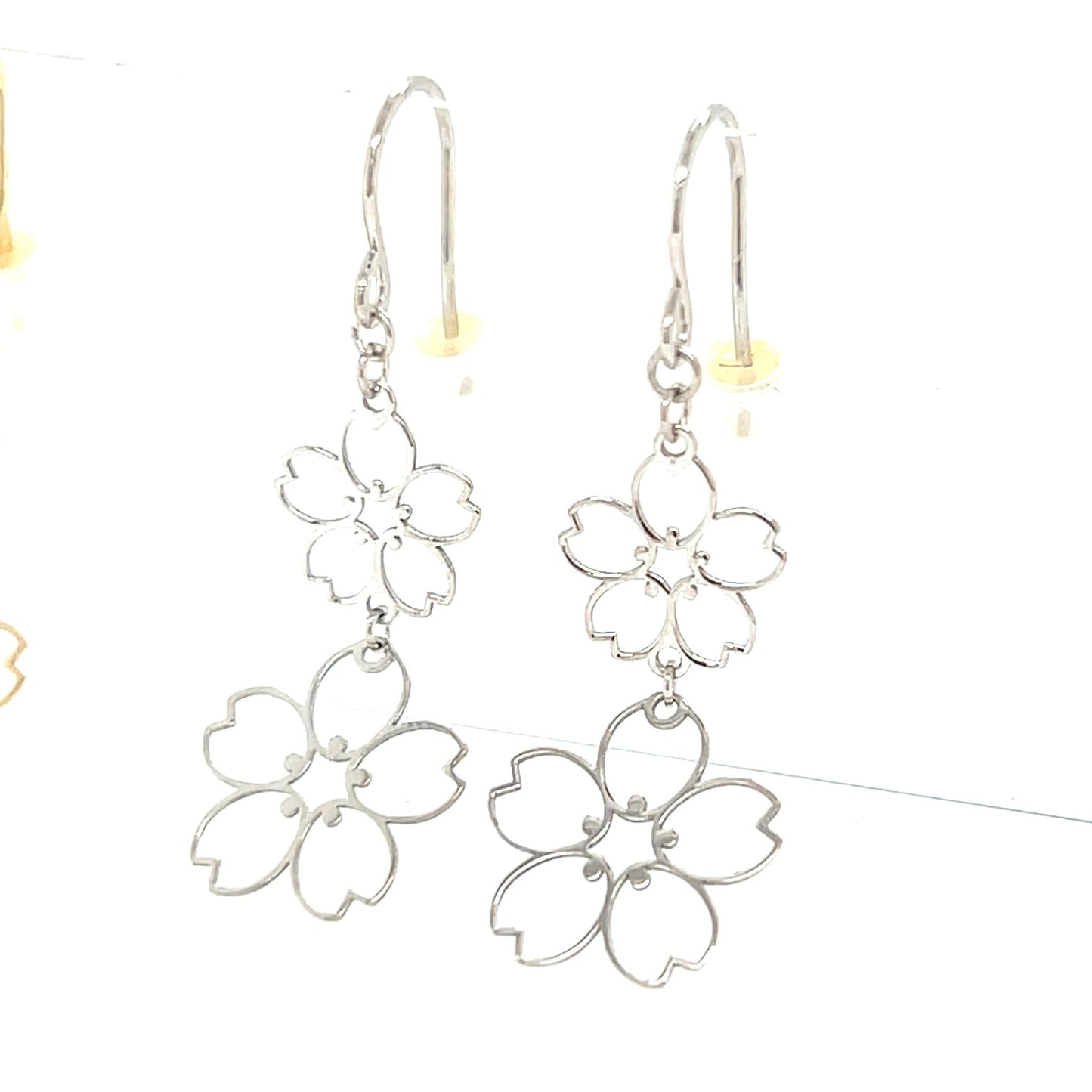 Gold Hollow Sakura Drop Earrings - JMW Jewelry Wholesale