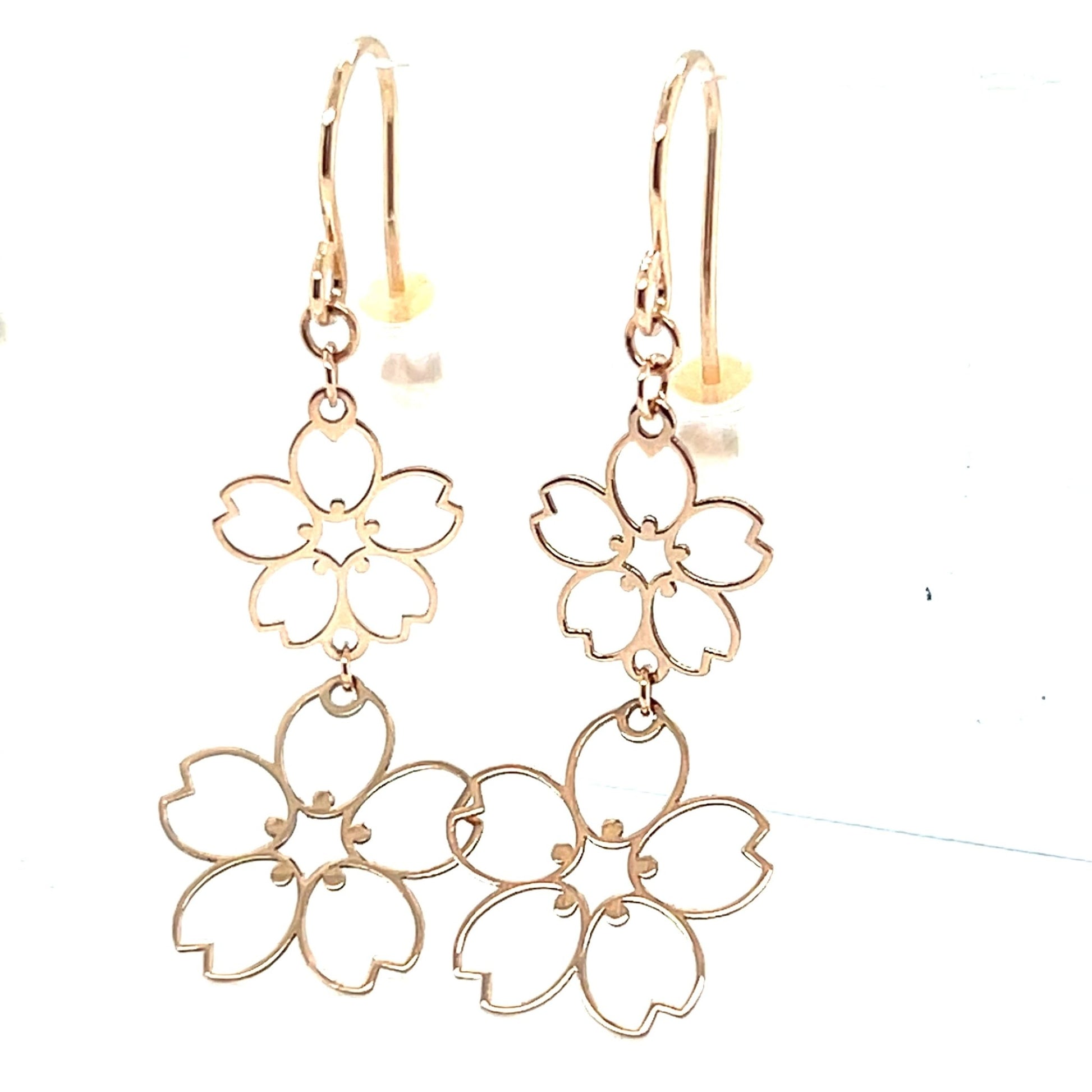 Gold Hollow Sakura Drop Earrings - JMW Jewelry Wholesale