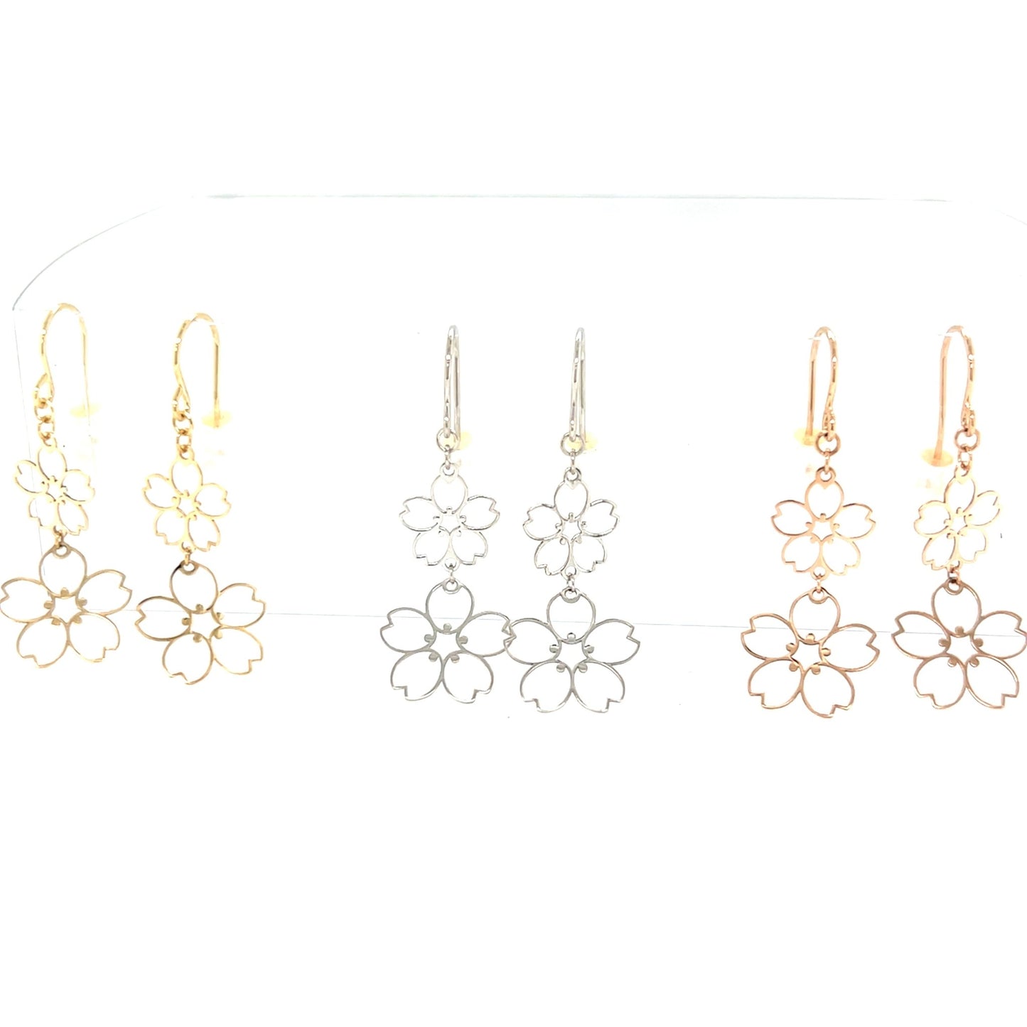 Gold Hollow Sakura Drop Earrings - JMW Jewelry Wholesale