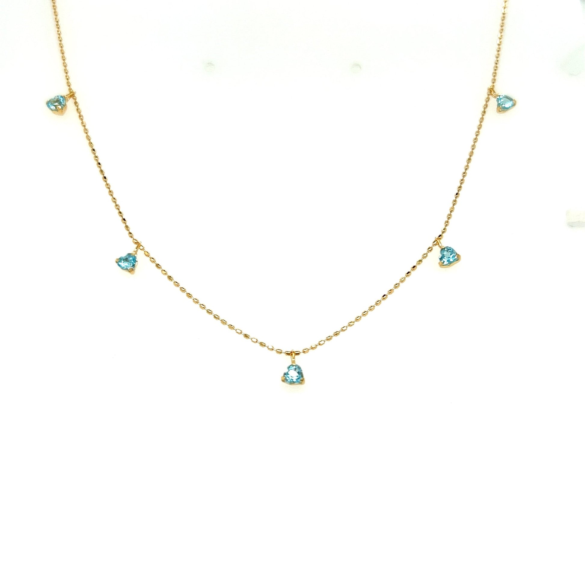 Heart Shape Blue Topaz Station Necklace 3mm - JMW Jewelry Wholesale