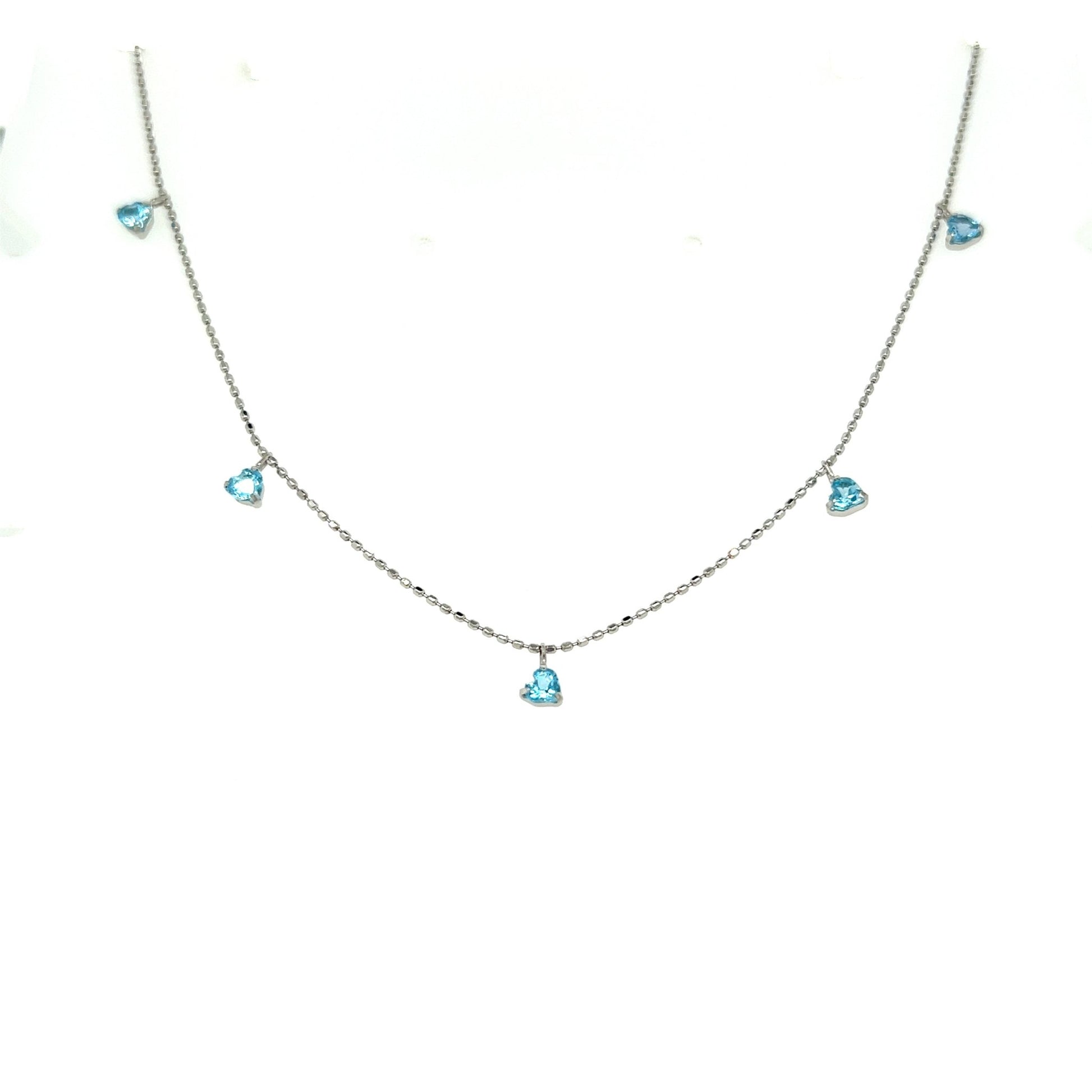 Heart Shape Blue Topaz Station Necklace 3mm - JMW Jewelry Wholesale