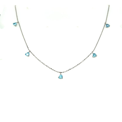 Heart Shape Blue Topaz Station Necklace 3mm - JMW Jewelry Wholesale