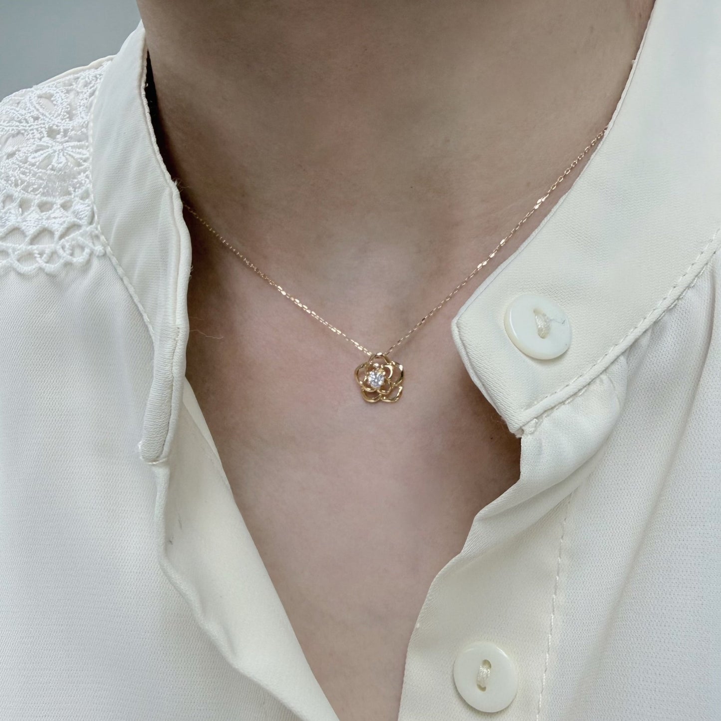 Hollow Rose Necklace 0.08ct - JMW Jewelry Wholesale