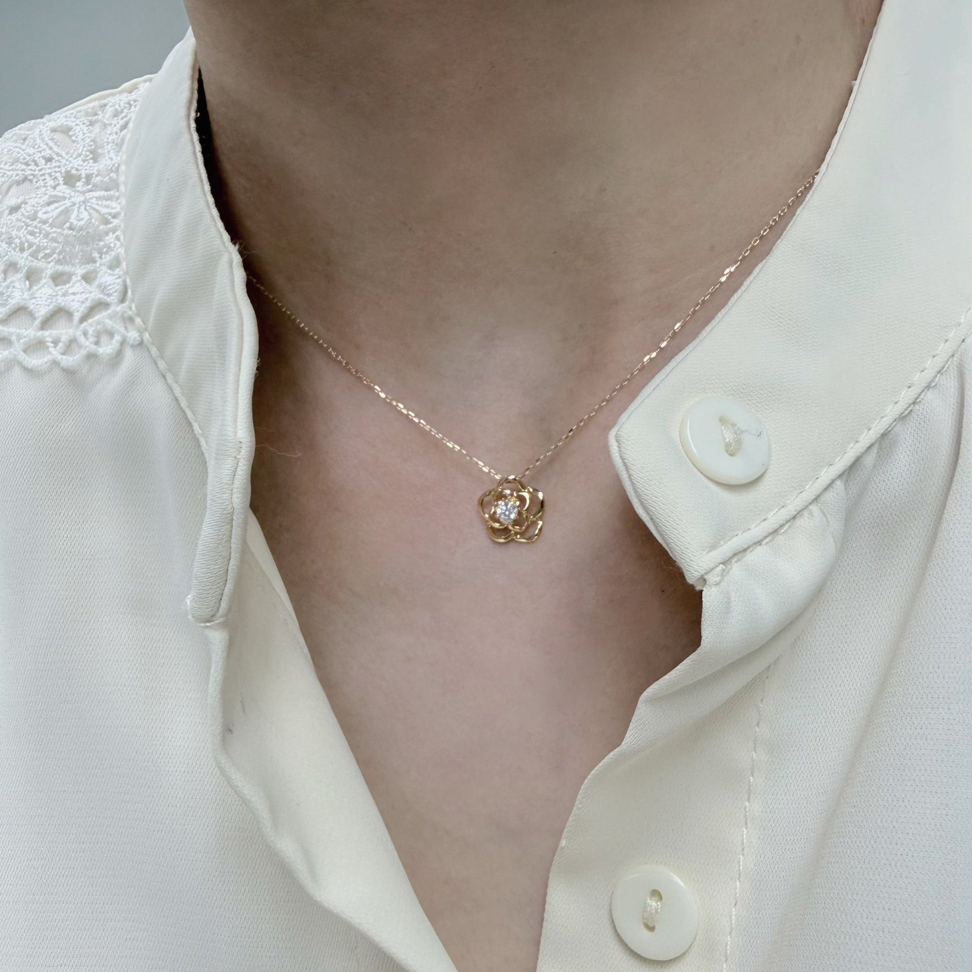 Hollow Rose Necklace 0.08ct - JMW Jewelry Wholesale