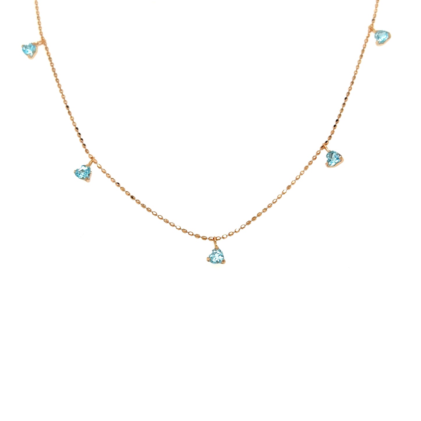 Heart Shape Blue Topaz Station Necklace 3mm