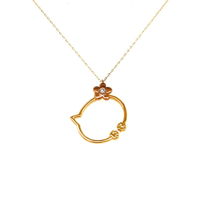 Gold Hollow Cat Necklace 0.04ct