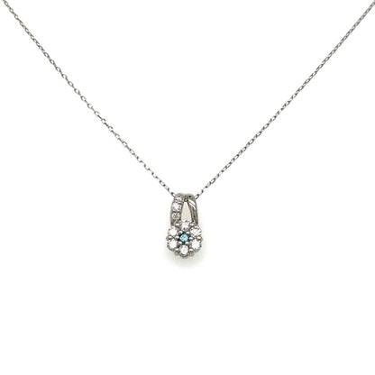Treated Blue Dia Dangle Flower Necklace 0.02/0.18ct