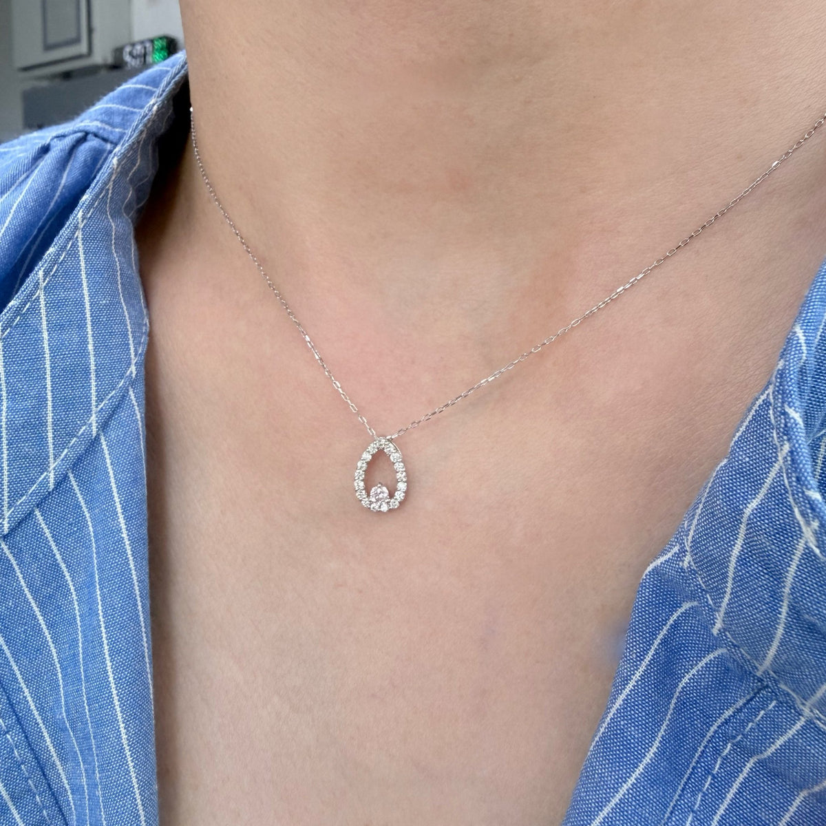 Pink Dia Waterdrop Necklace 0.06/0.14ct - JMW Jewelry Wholesale