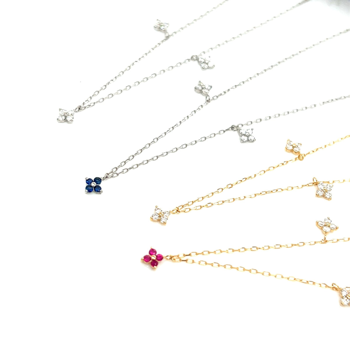Sapphire Clover Station Necklace 0.05/0.1ct - JMW Jewelry Wholesale