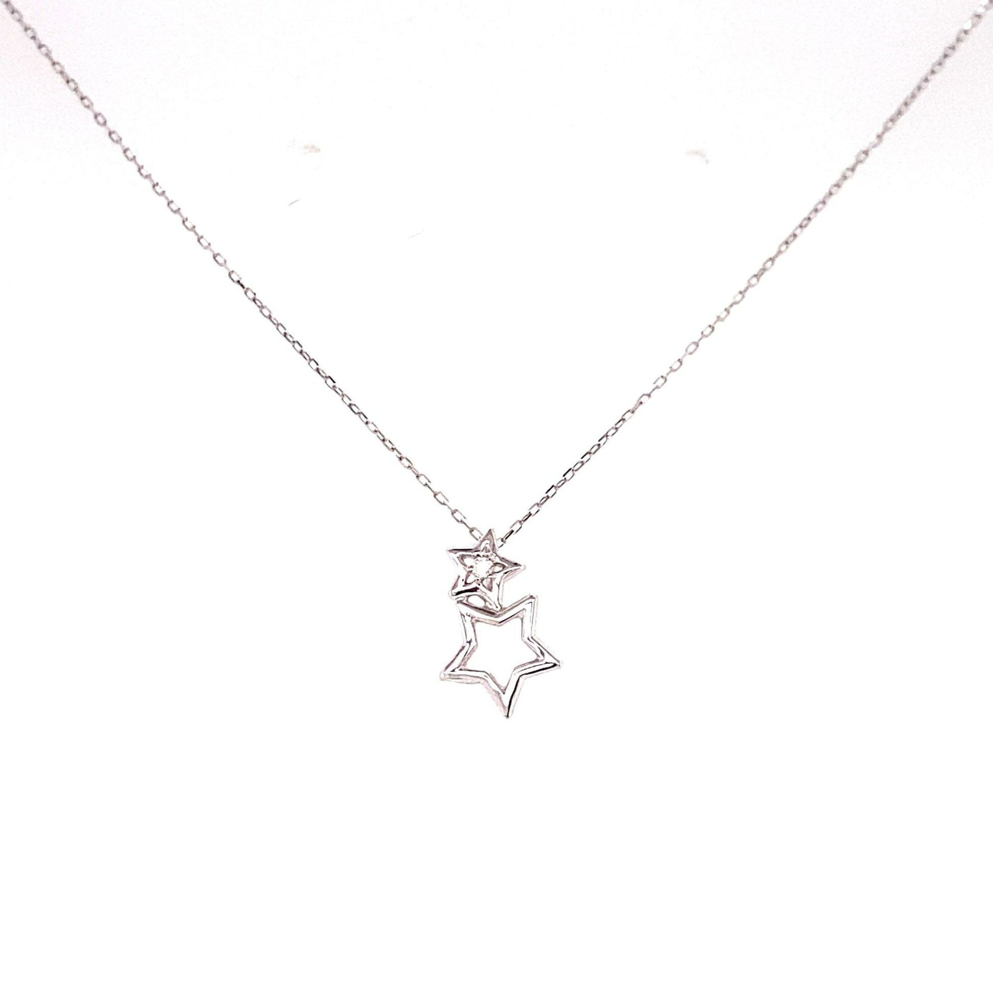 Single Dia Double Star Necklace 0.01ct - JMW Jewelry Wholesale