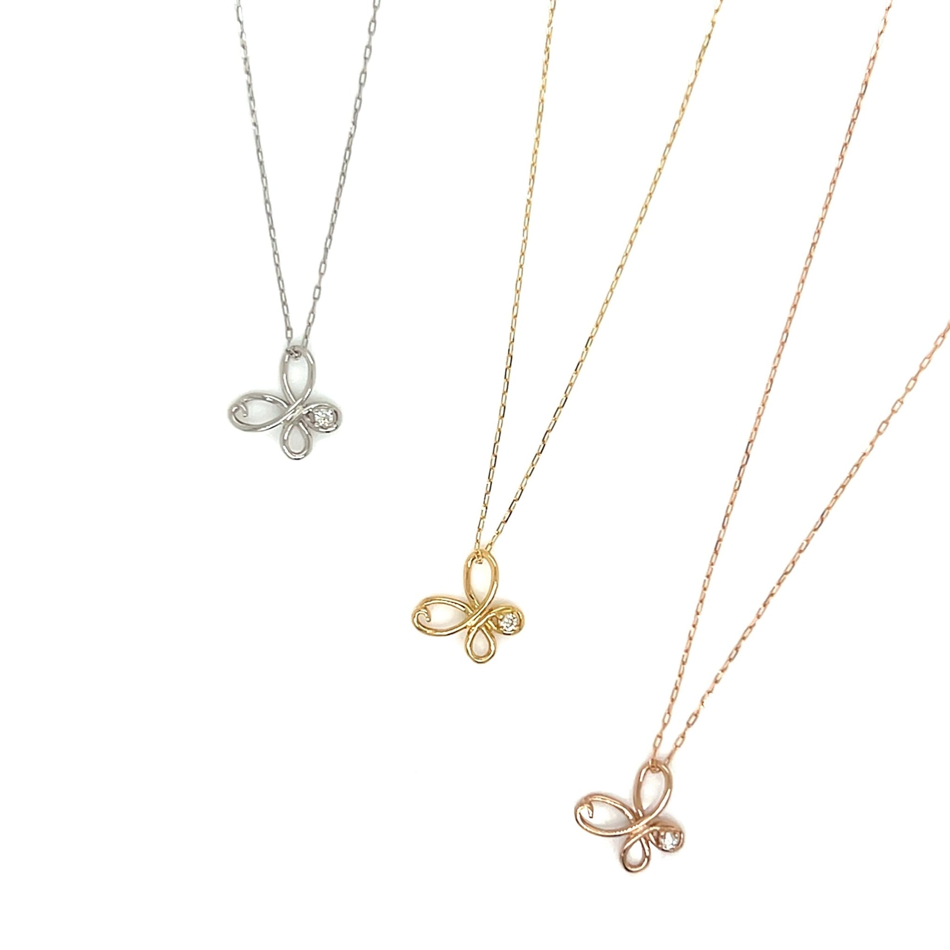Single Dia Hollow Butterfly Necklace 0.01ct - JMW Jewelry Wholesale
