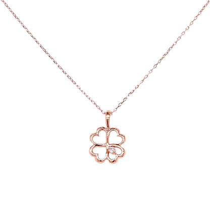 Single Dia Hollow Clover Necklace 0.01ct - JMW Jewelry Wholesale