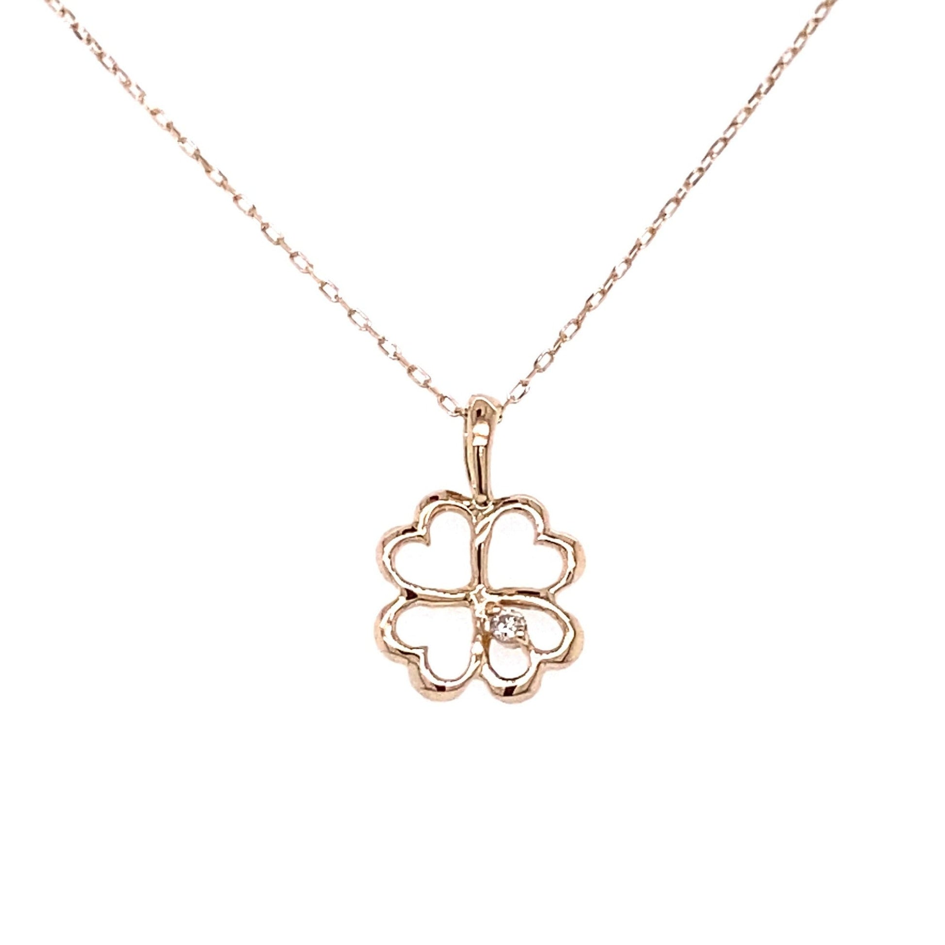 Single Dia Hollow Clover Necklace 0.01ct - JMW Jewelry Wholesale