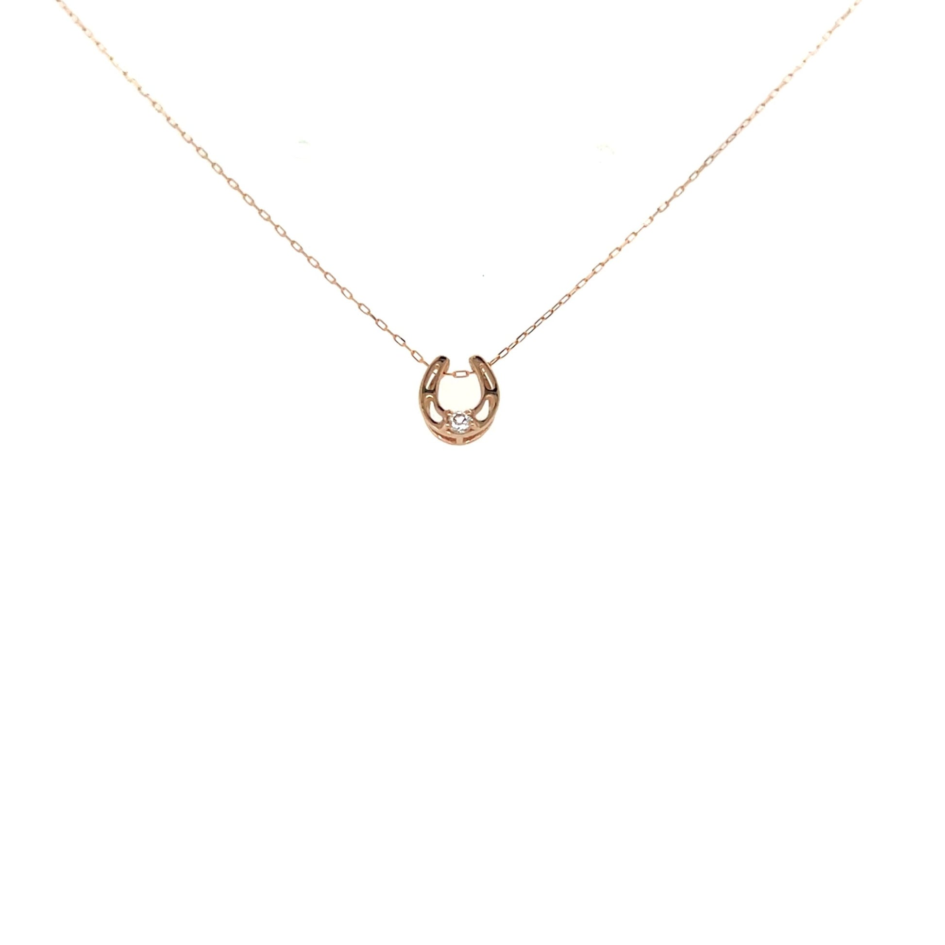 Single Dia Hollow Horseshoe Necklace 0.03ct - JMW Jewelry Wholesale